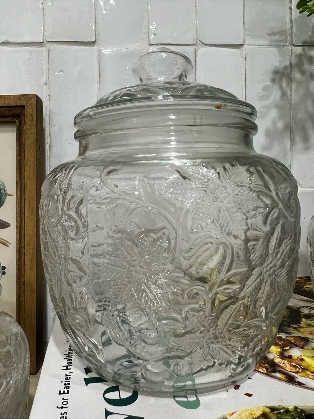 Vintage Princess House Clear Embossed Glass Canisters with Lid